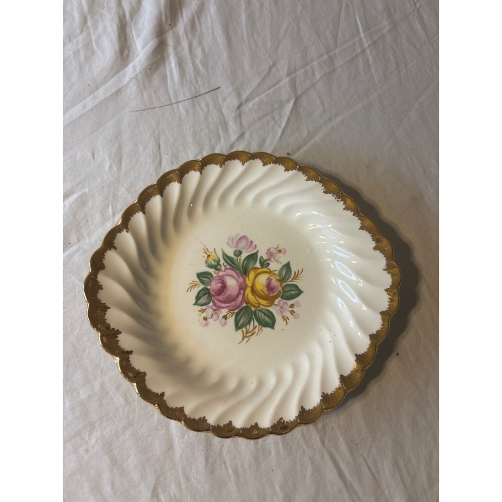Royal Warranted 22K Gold Cuban Royal Floral Swirl Plate White Gold Good 7.25in